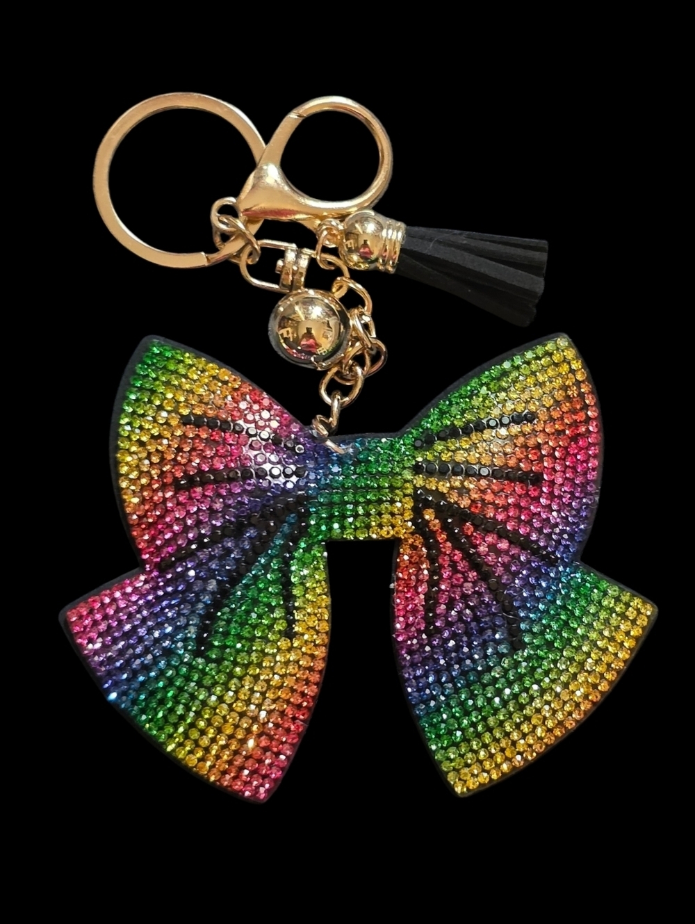Rhinestone Rainbow Bow Keychain